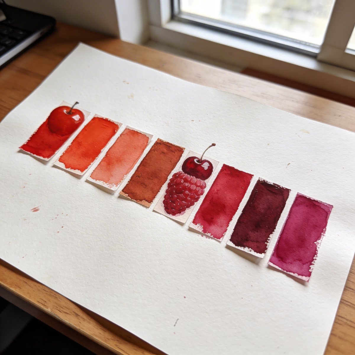 Paleta mostrando las variaciones cálidas y frías de un mismo color rojo