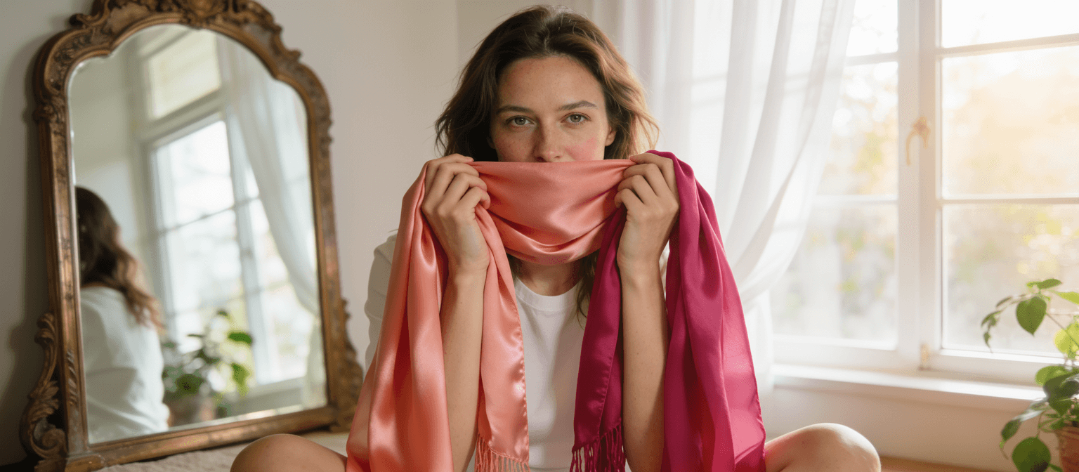 Test de draping con dos pañuelos de colores diferentes para colorimetría