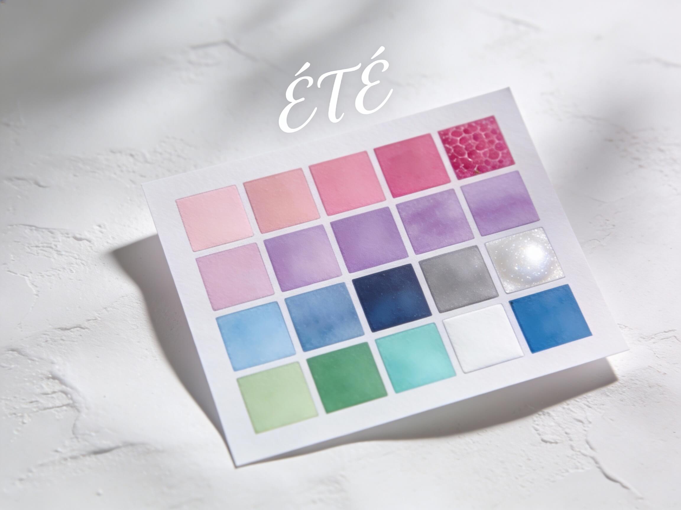 Paleta de colorimetría Verano con lavanda, rosa empolvado y tonos fríos suaves