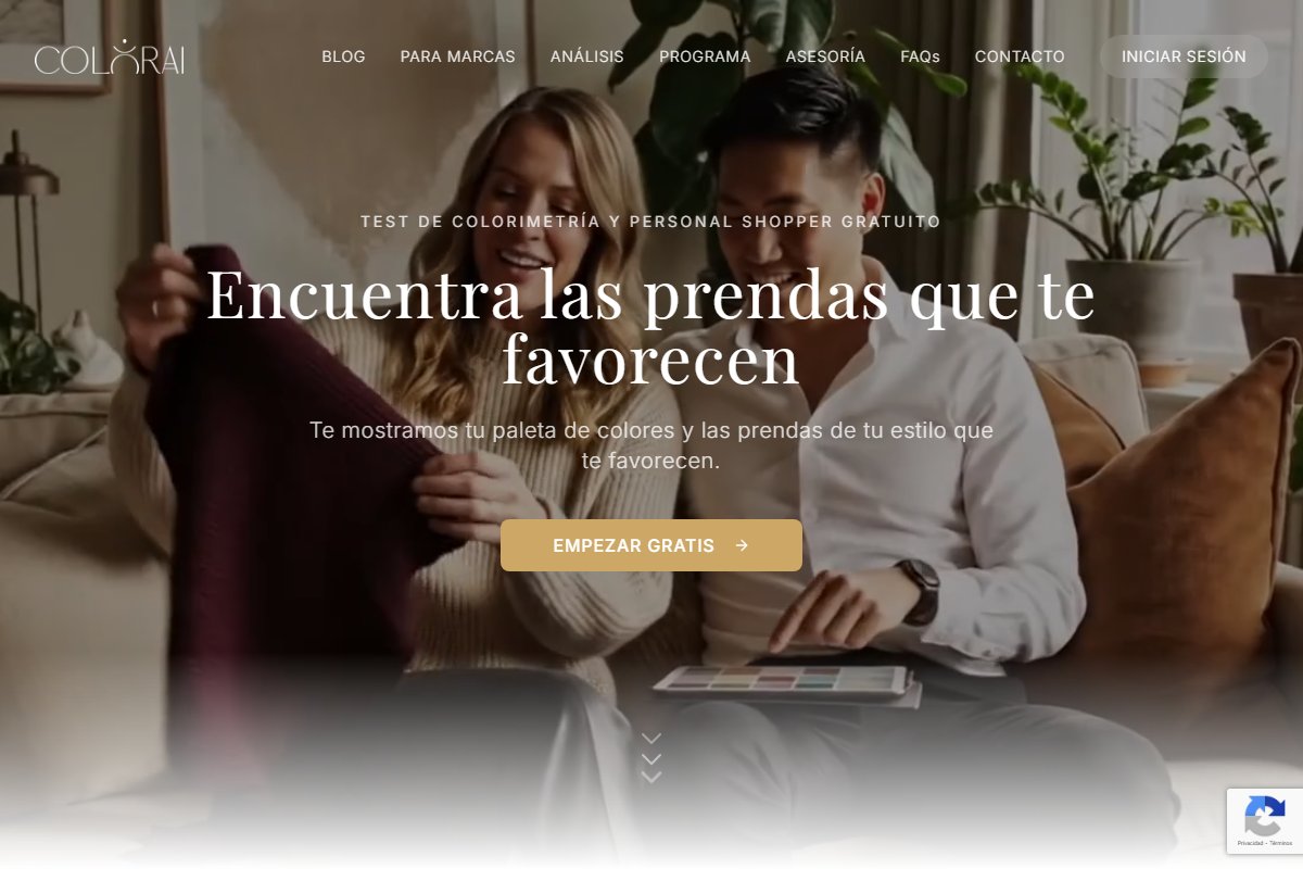 Pantalla de ColorAI.es mostrando el resultado de colorimetría con estación, paleta de colores y recomendaciones de estilo