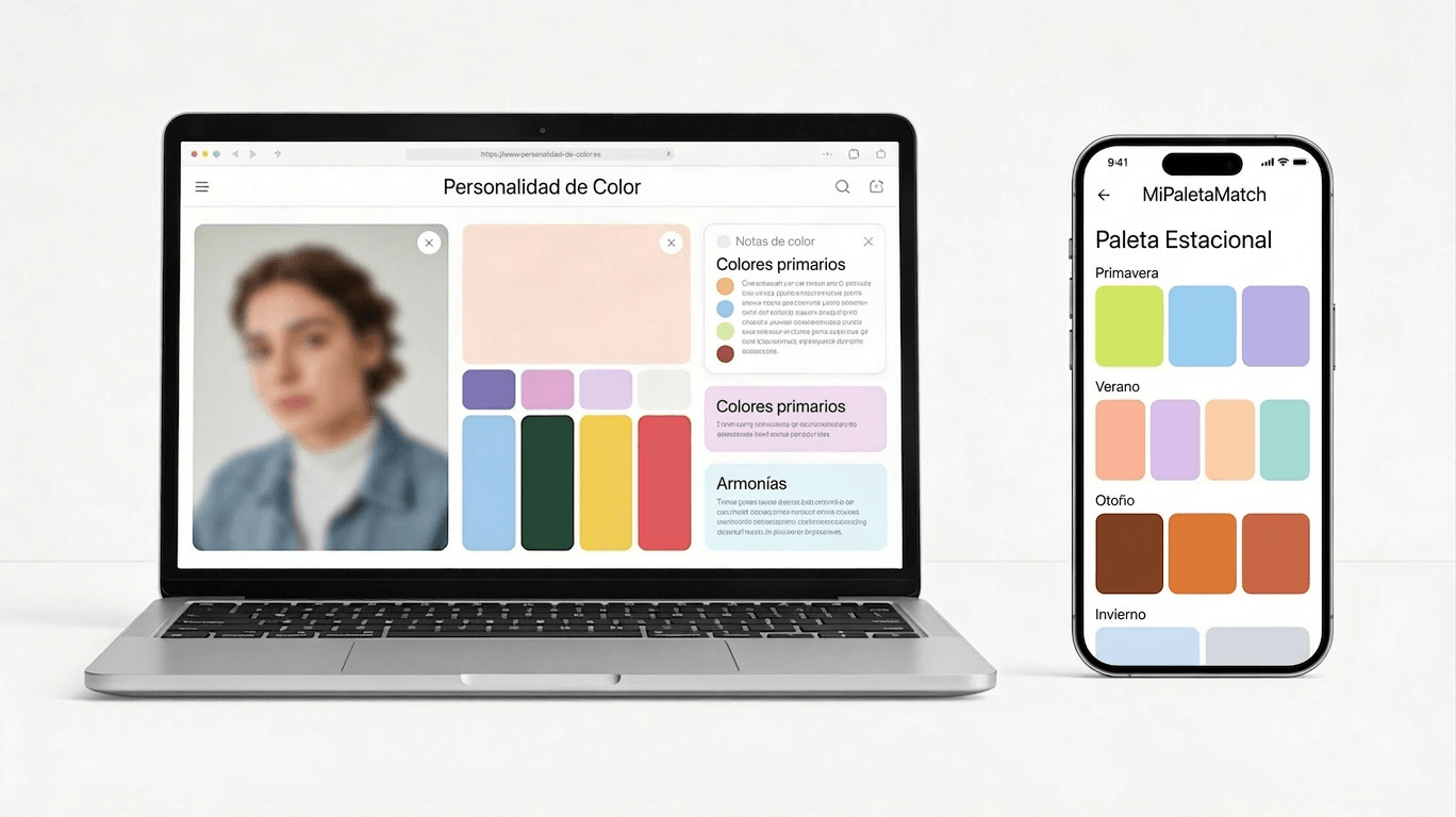 Vista general de las interfaces de ColorAI.es, Personalitia y MyColorAnalysisAI para test de colorimetría online gratis en España